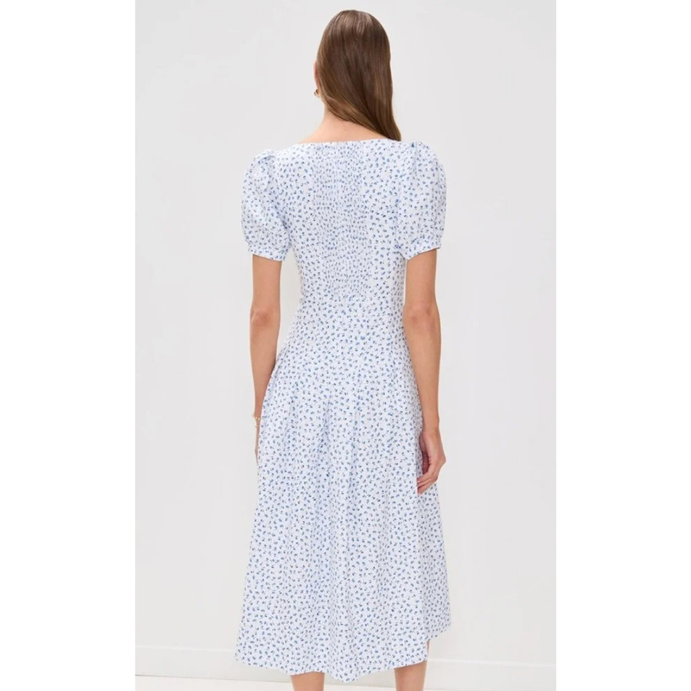 Reformation 6 Coucou 100% Linen Midi Dress Puff Sleeve Liberty Floral Blue White - Picture 13 of 16